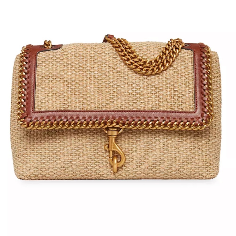 NWT Rebecca Minkoff Edie Woven Chain Straw Flap Shoulder Bag in Natural